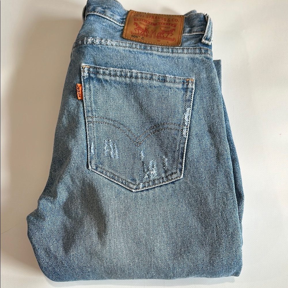 Levi's 505c Orange Tab Women Distressed Straight Leg Jeans Blue Jeans